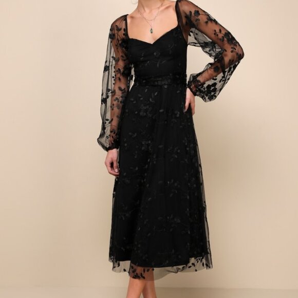 Lulus Dresses & Skirts - Lulus Darling Charisma Black Mesh Embroidered Midi Dress - Size M